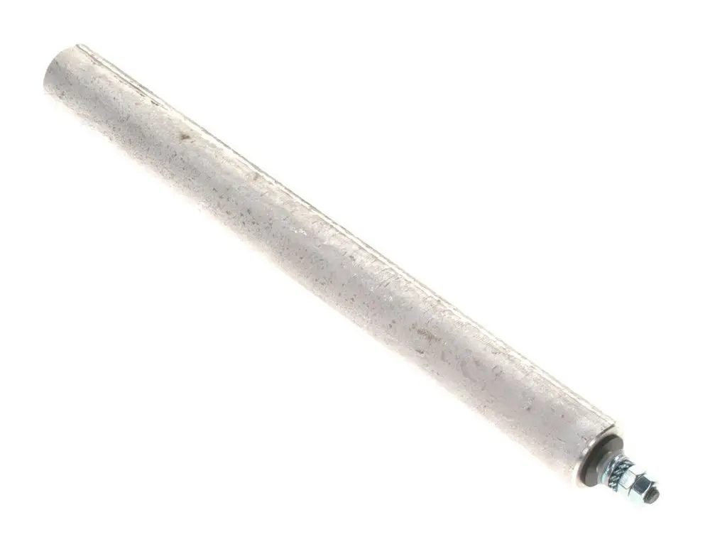 Runde Metallstange mit Gewinde und Gummidichtung, vermutlich von Bosch, in hellen und neutralen Farbtönen, auf weißem Hintergrund isoliert.